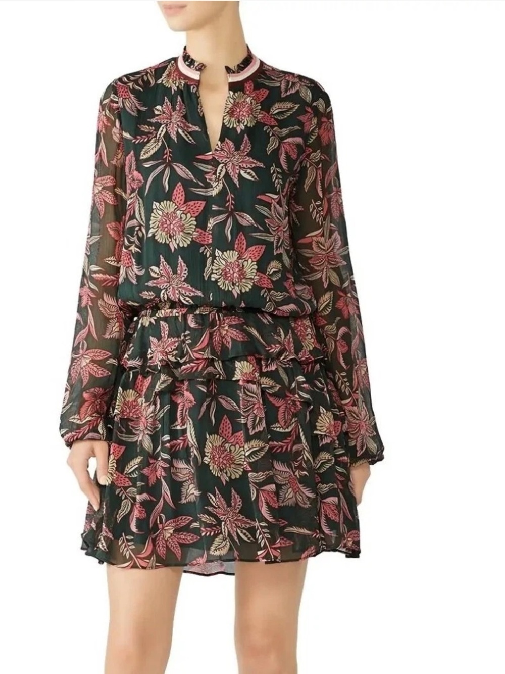 Scotch & Soda Bamboo Beach Floral Print Long Sleeve Mini Dress Size XL